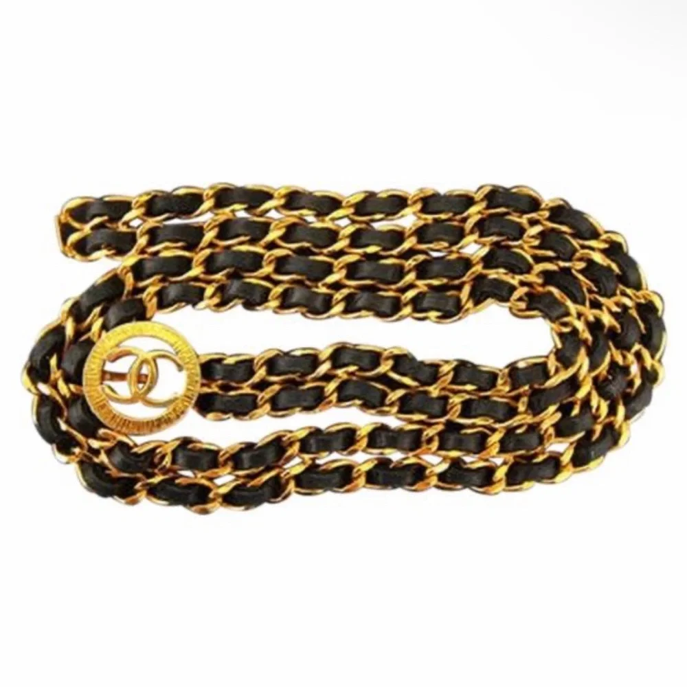 Authentic CHANEL vintage black leather chain belt 80cm Chanel Black CC Leather Weaved Chain Belt Size 80cm – Sellier main image 4